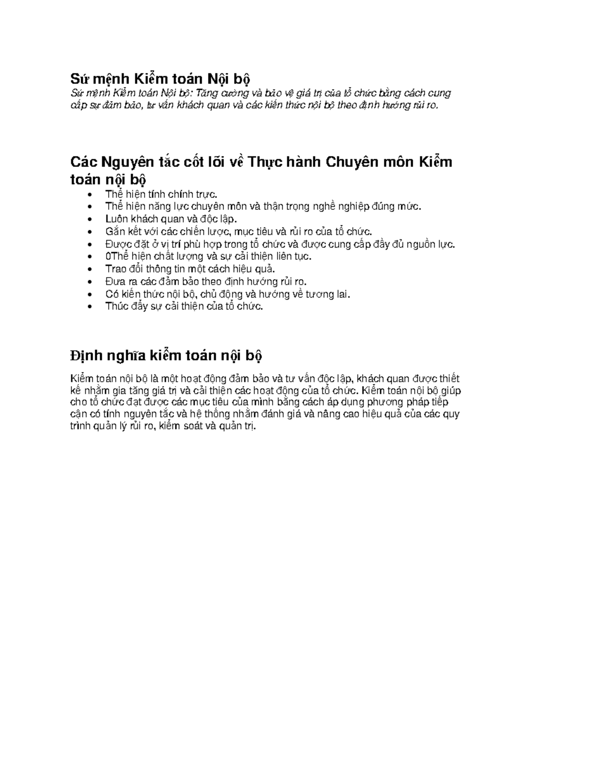 Internal Audit Mission Core Principles Definition Vietnamese