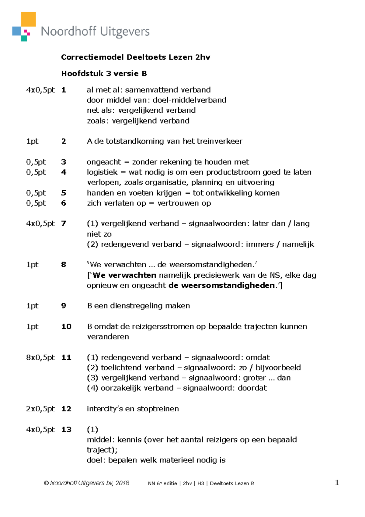 Antwoorden Oefentoets H1 Tm H3 Klas 2HV - Correctiemodel Deeltoets ...