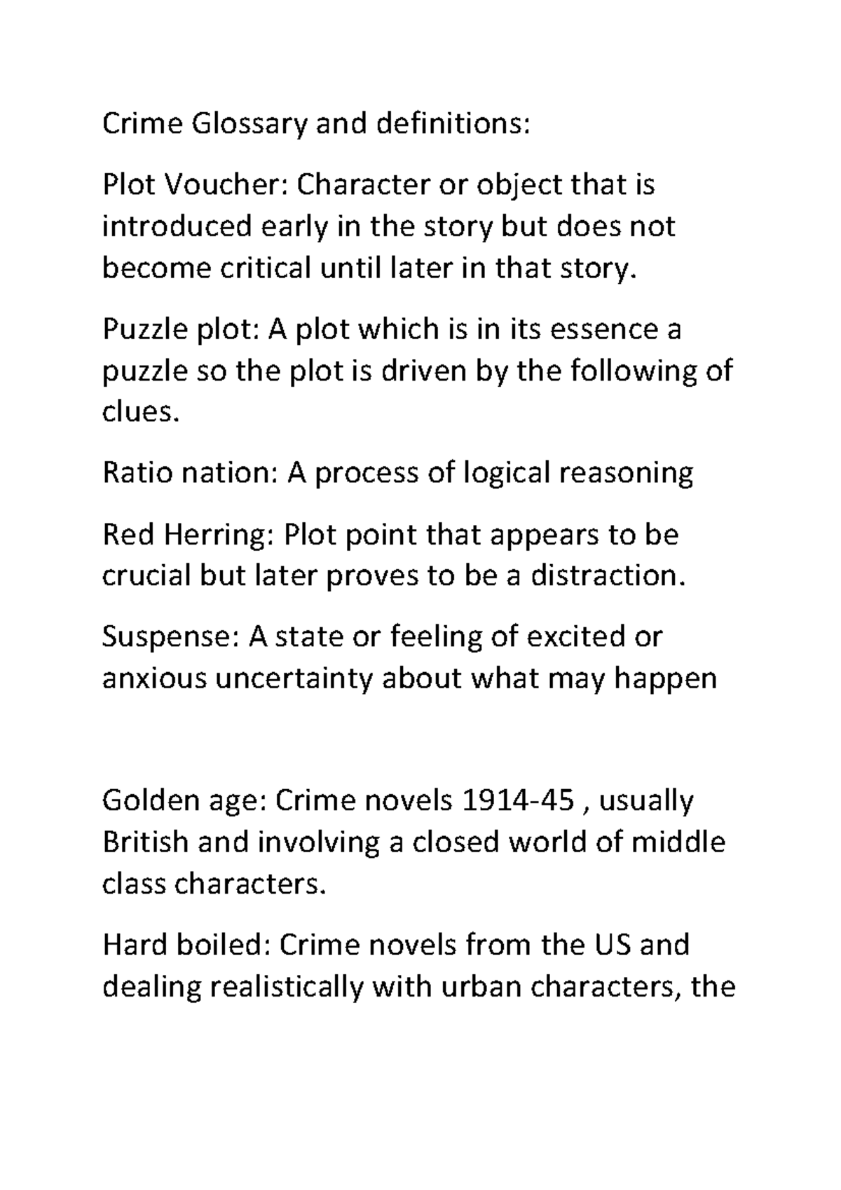 Crime Glossary and definitions Puzzle plot A plot which is in its