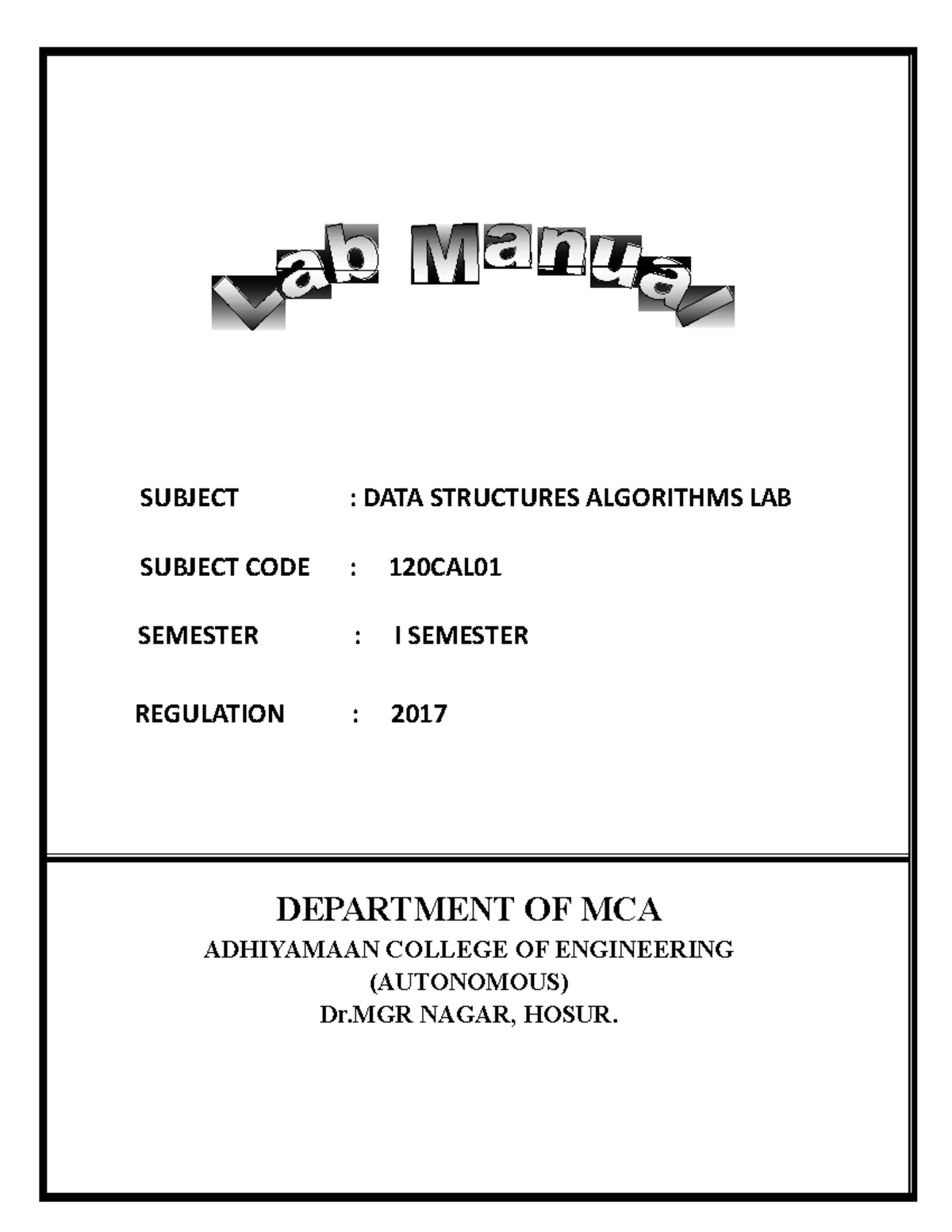 Ds laboratory manual for cse students SUBJECT DATA STRUCTURES