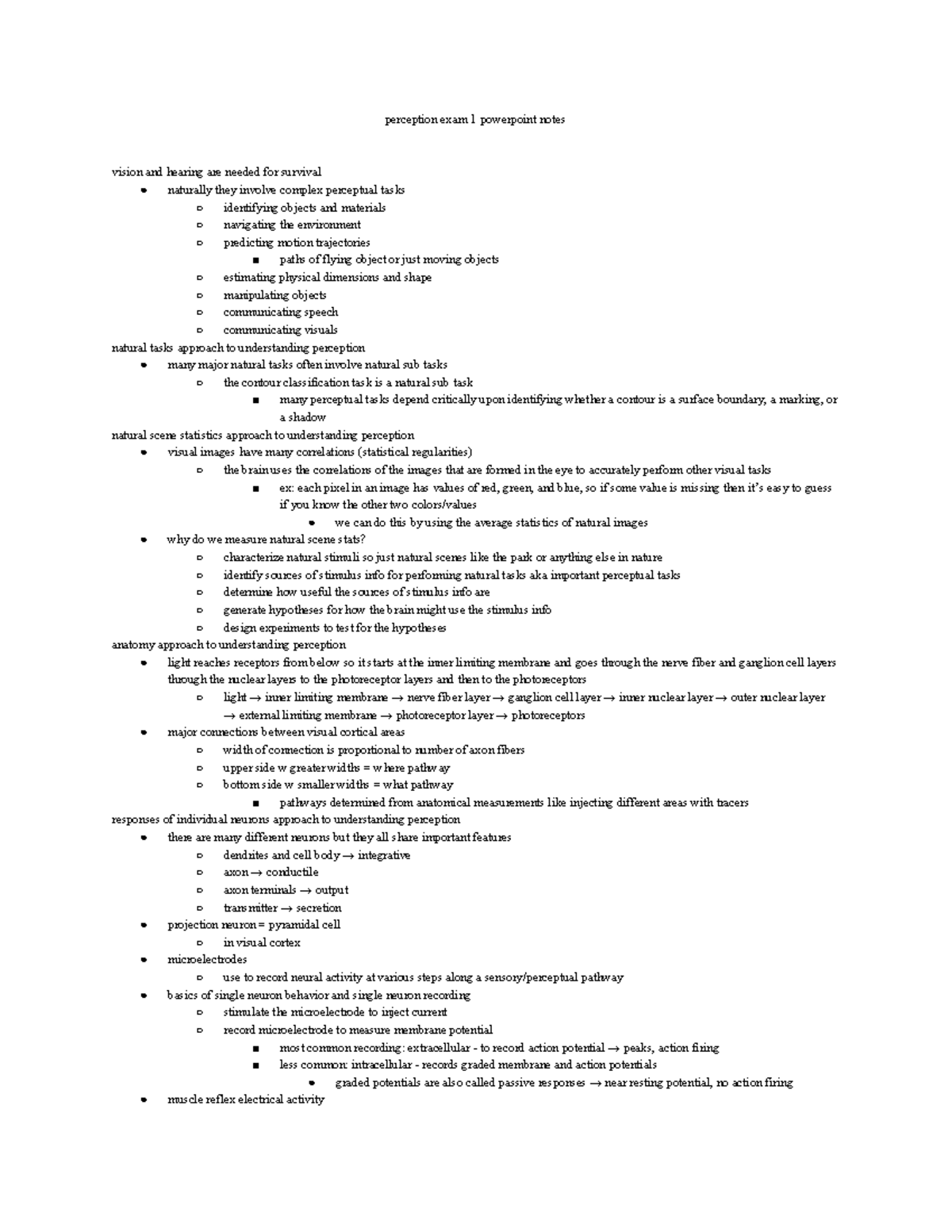 exam 1 lecture notes - perception exam 1 powerpoint notes vision and ...