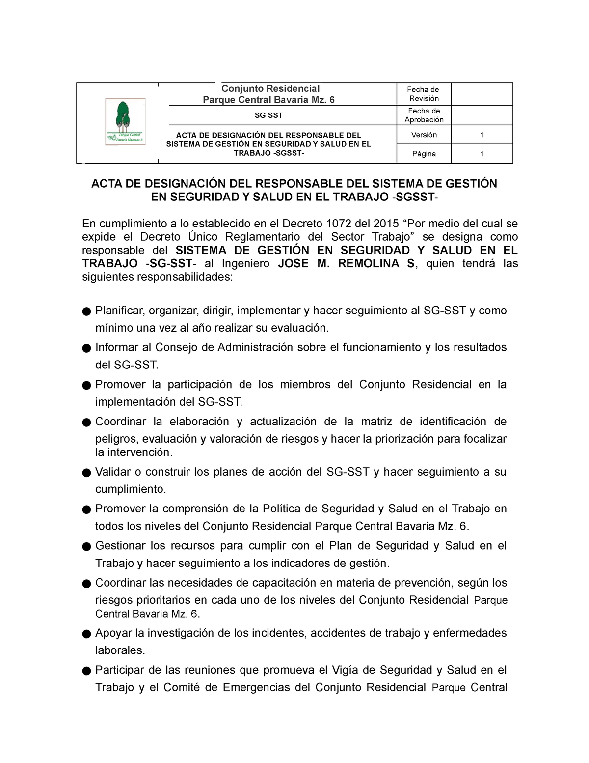 1 1 1 Acta De Designación Del Responsable Del Sistema De Gestión En