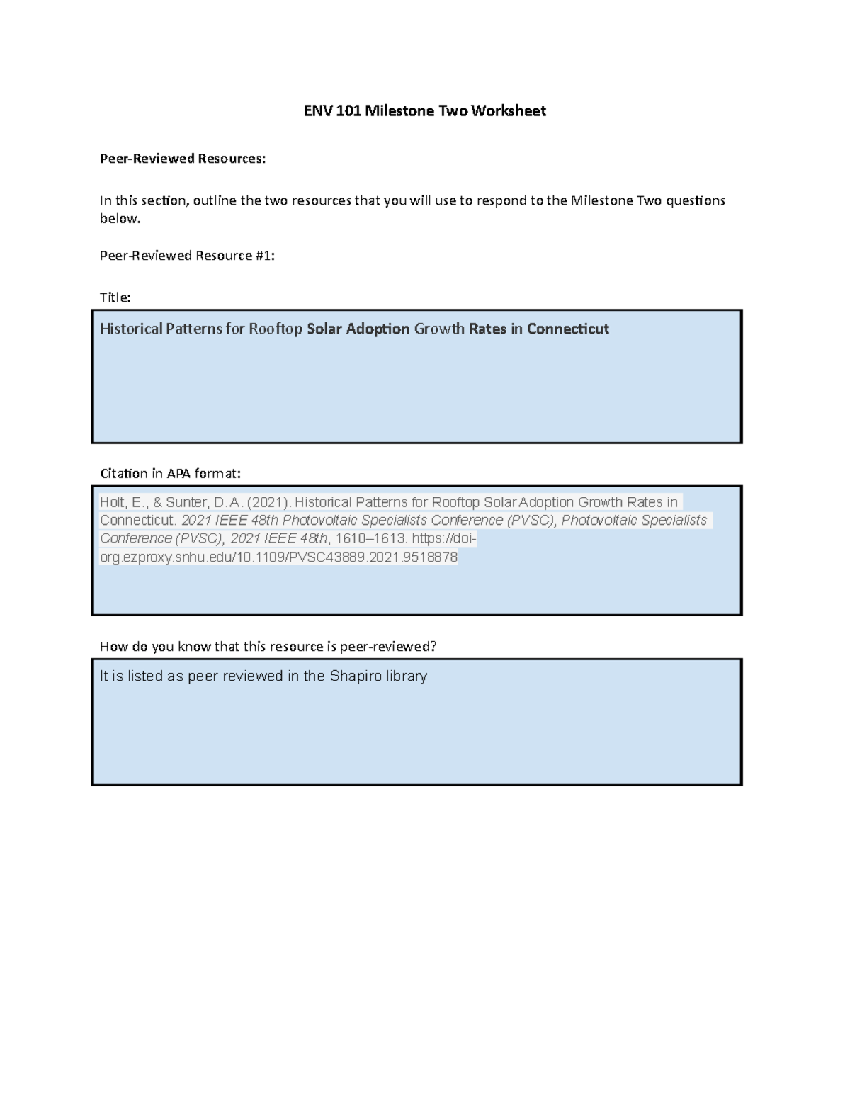 ENV 101 Milestone Two Worksheet - ENV 101 Milestone Two Worksheet Peer ...