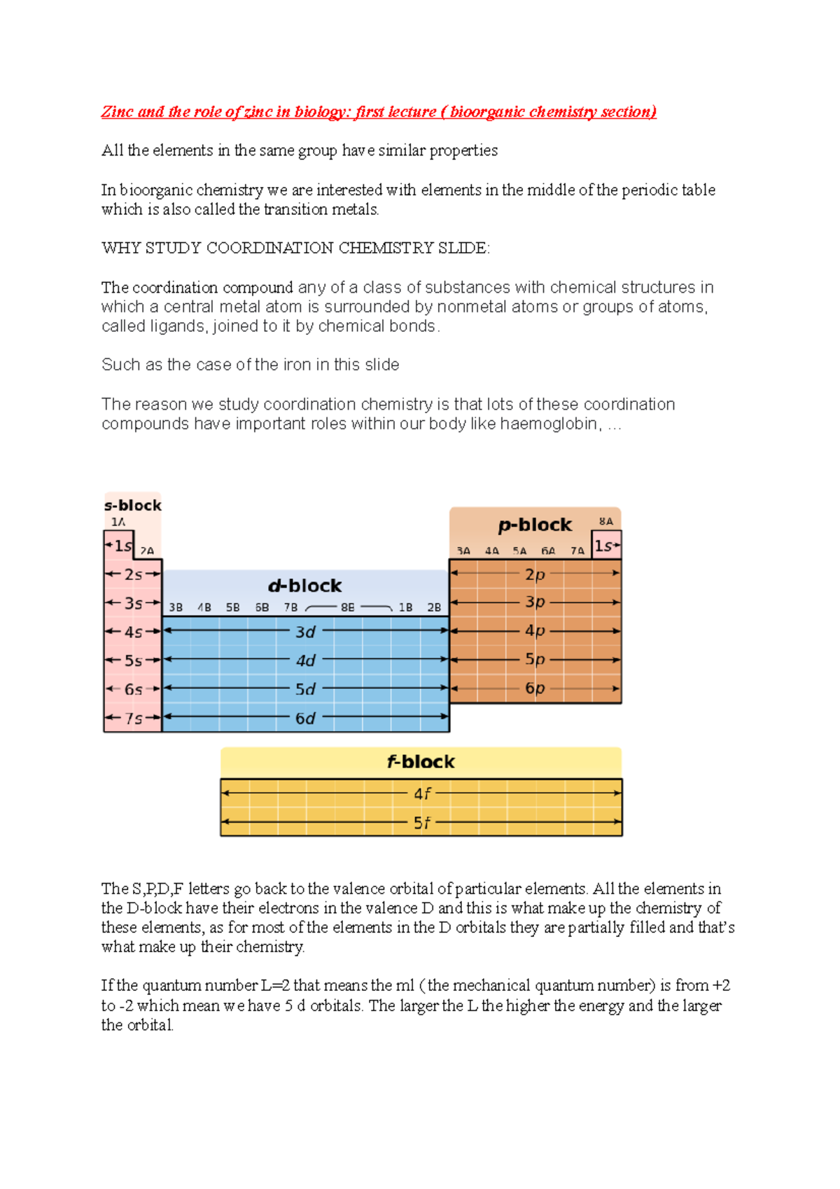 Zinc and the role of zinc in biology - WHY STUDY COORDINATION CHEMISTRY ...