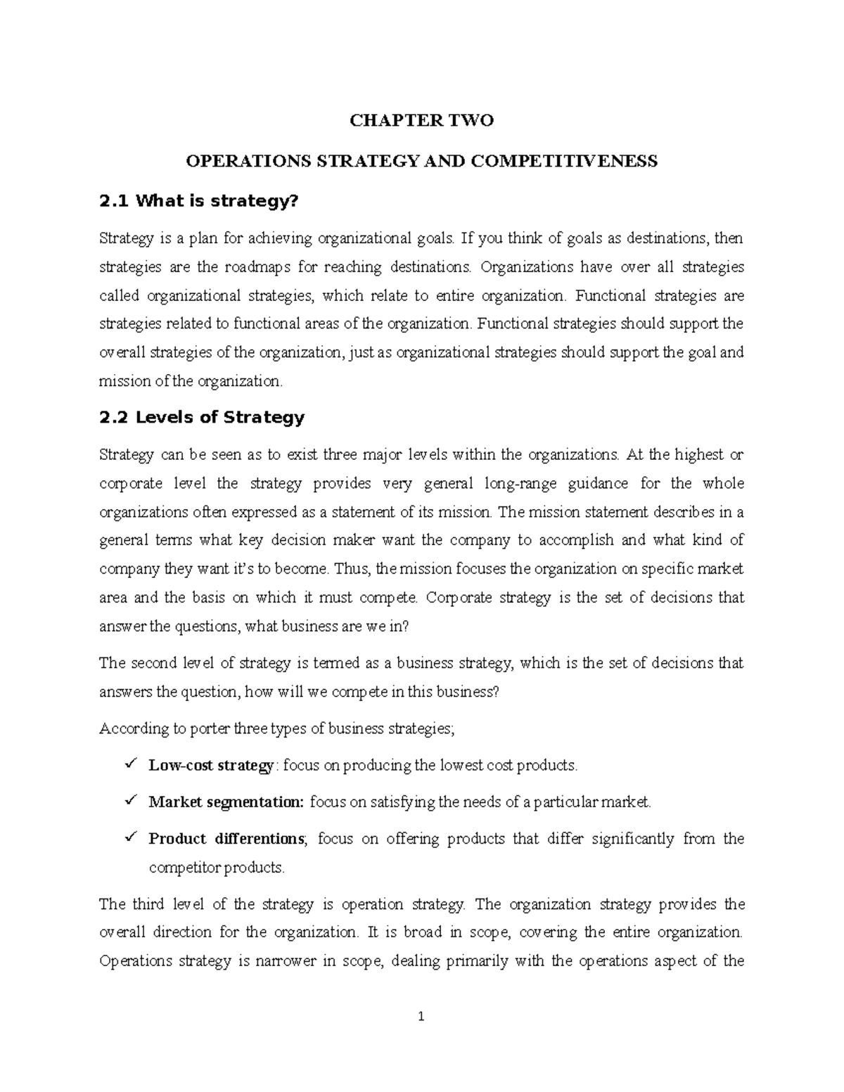 Chapter 2 OM Edited - Operation Management - CHAPTER TWO OPERATIONS ...