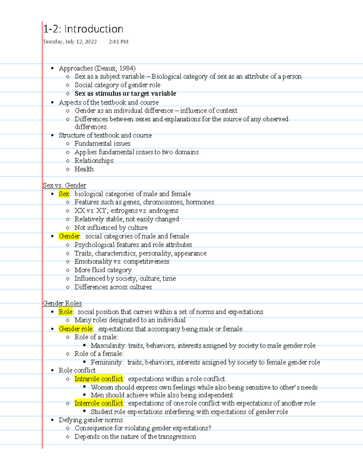 Psych 353 Chapter 1 2 Approaches Deaux 1984 Sex As A Subject