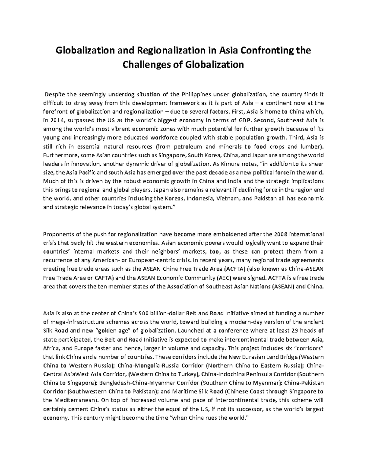 Globalization And Regionalization In Asia Confronting The Challenges Of