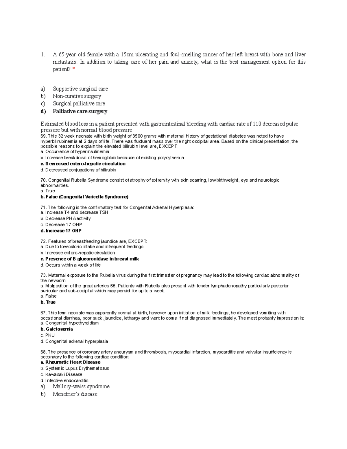 Biochem Corpus Luteum EXAM PART 2 1. A 65year old female with a 15cm