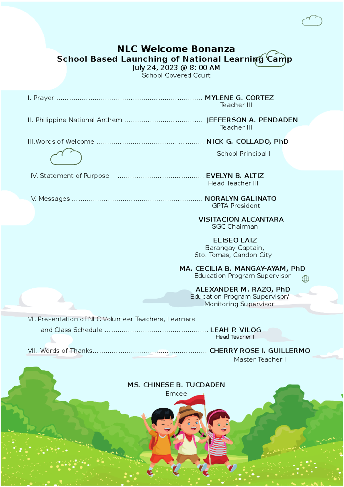 Sample Program of NLC NLC Bonanza School Based Launching of