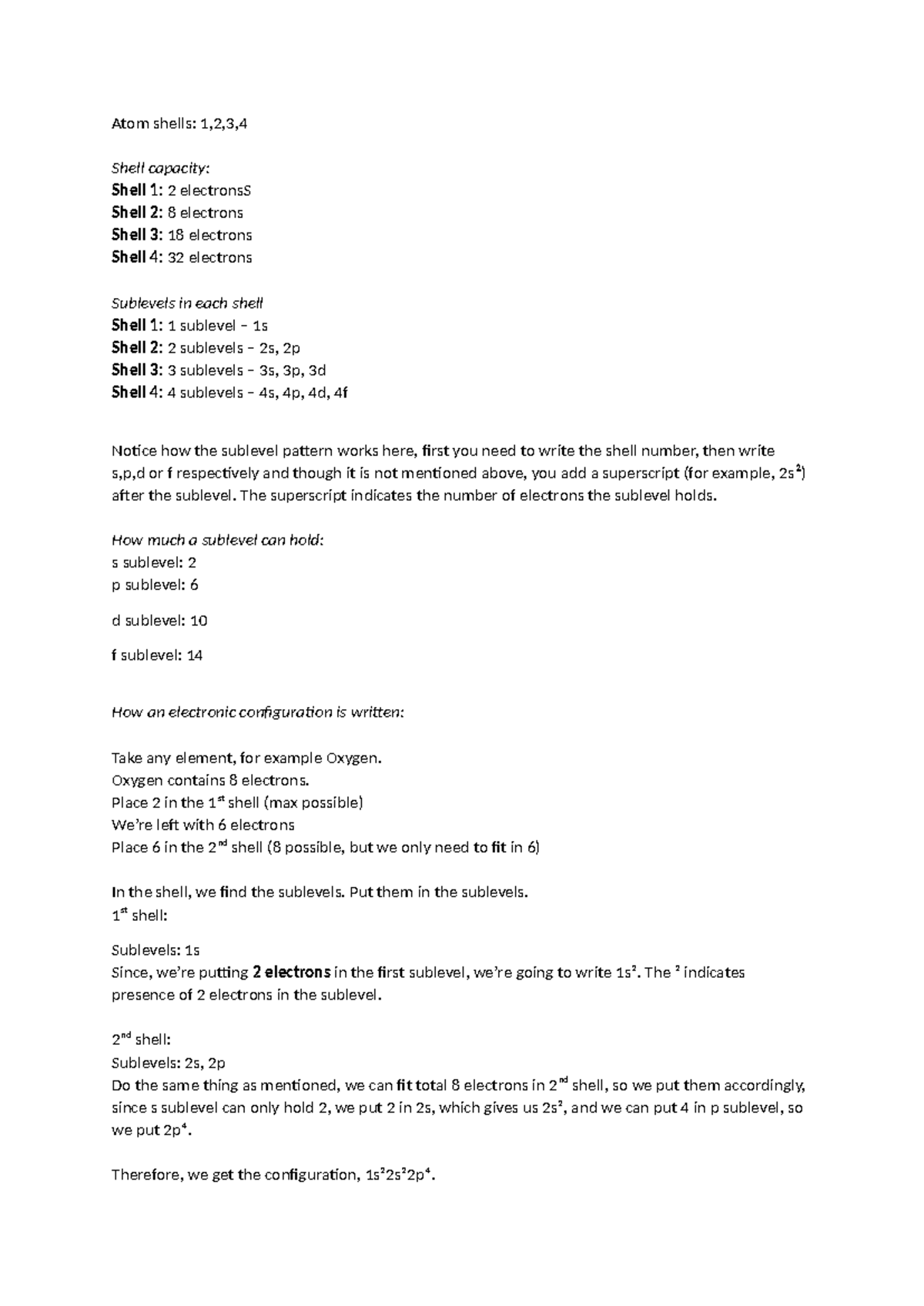 Electronic Configuration - Atom shells: 1,2,3, Shell capacity: Shell 1: ...