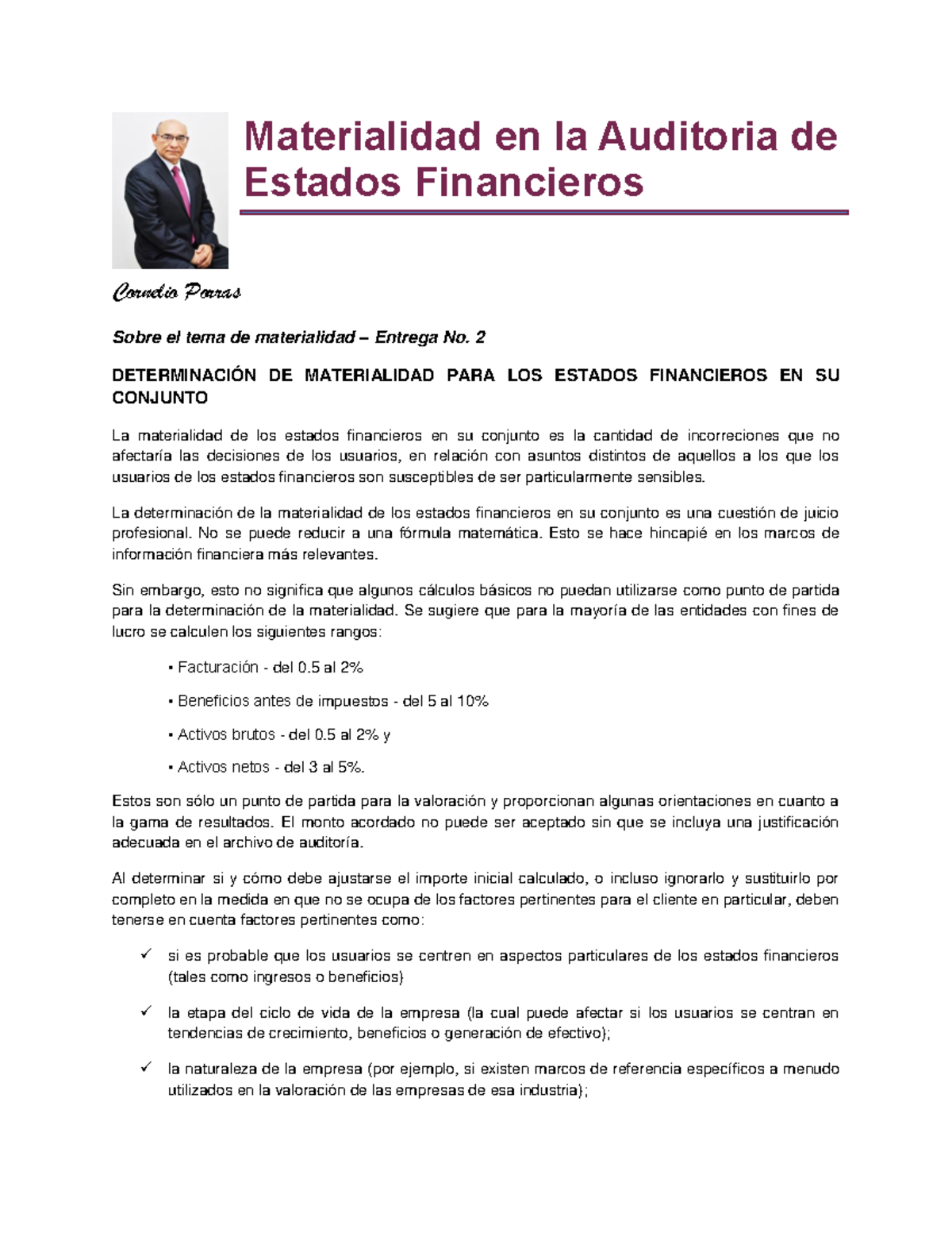 Materialidad auditoria Materialidad en la Auditoria de Estados