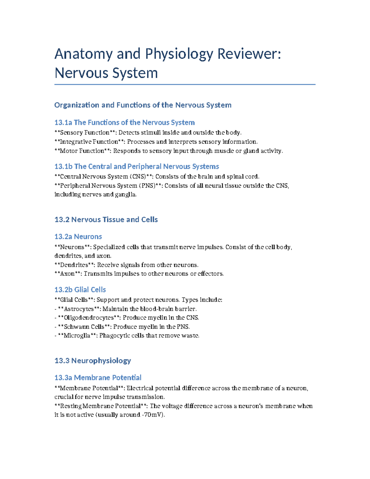 Nervous System Reviewer - Anatomy and Physiology Reviewer: Nervous ...