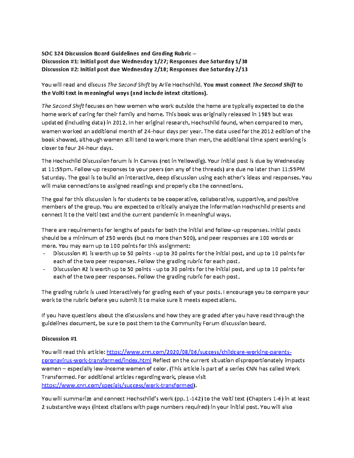 SOC 324 Hochschild Discussion Guidelines and Grading Rubric SOC 324