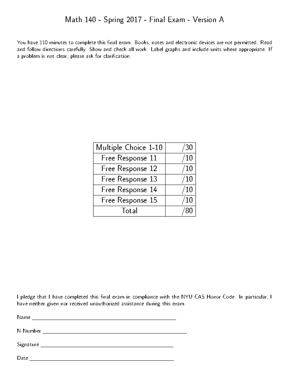Linear Algebra Final 2017 Spring Copy Math 140 Spring 2017