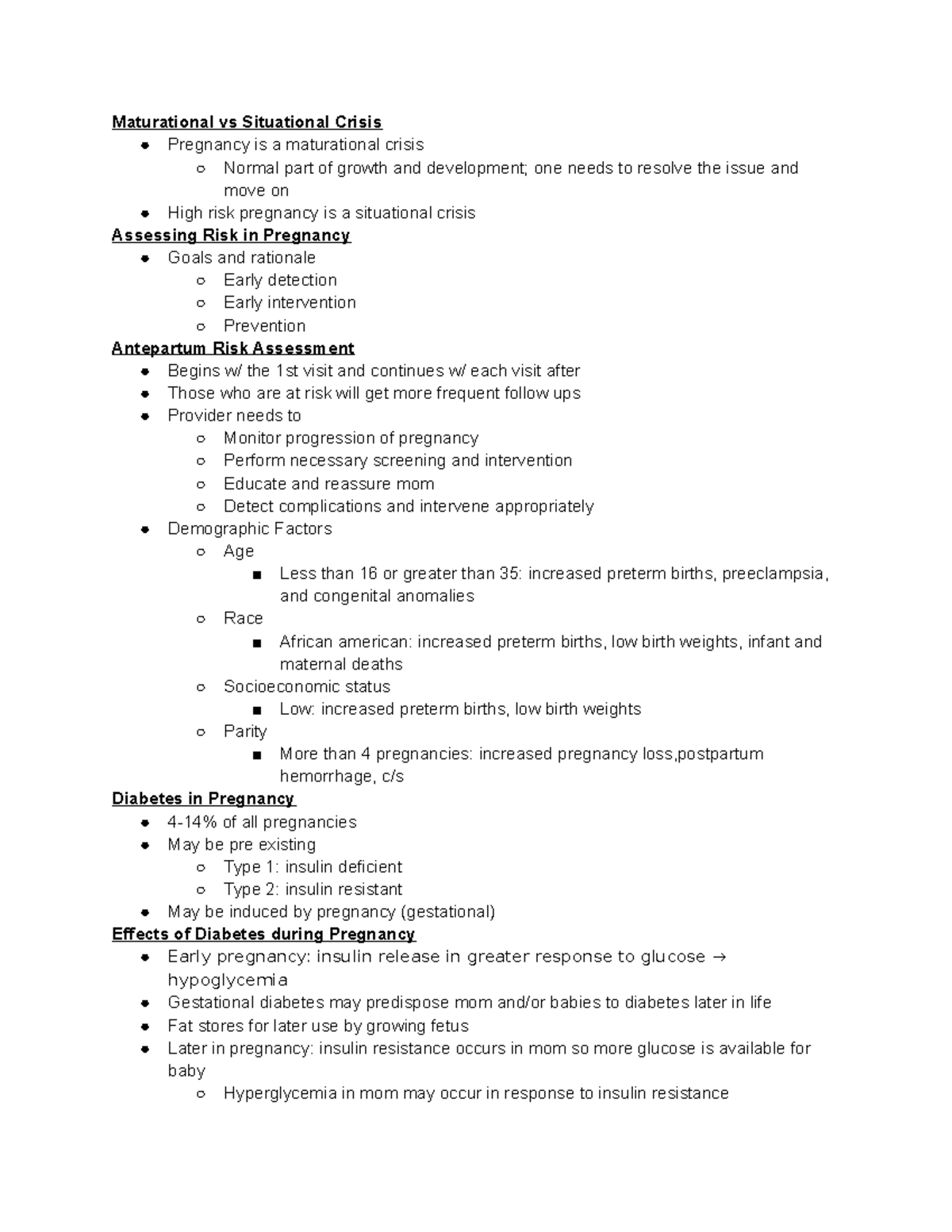 OB Antepartum Client at Risk - Maturational vs Situational Crisis ...