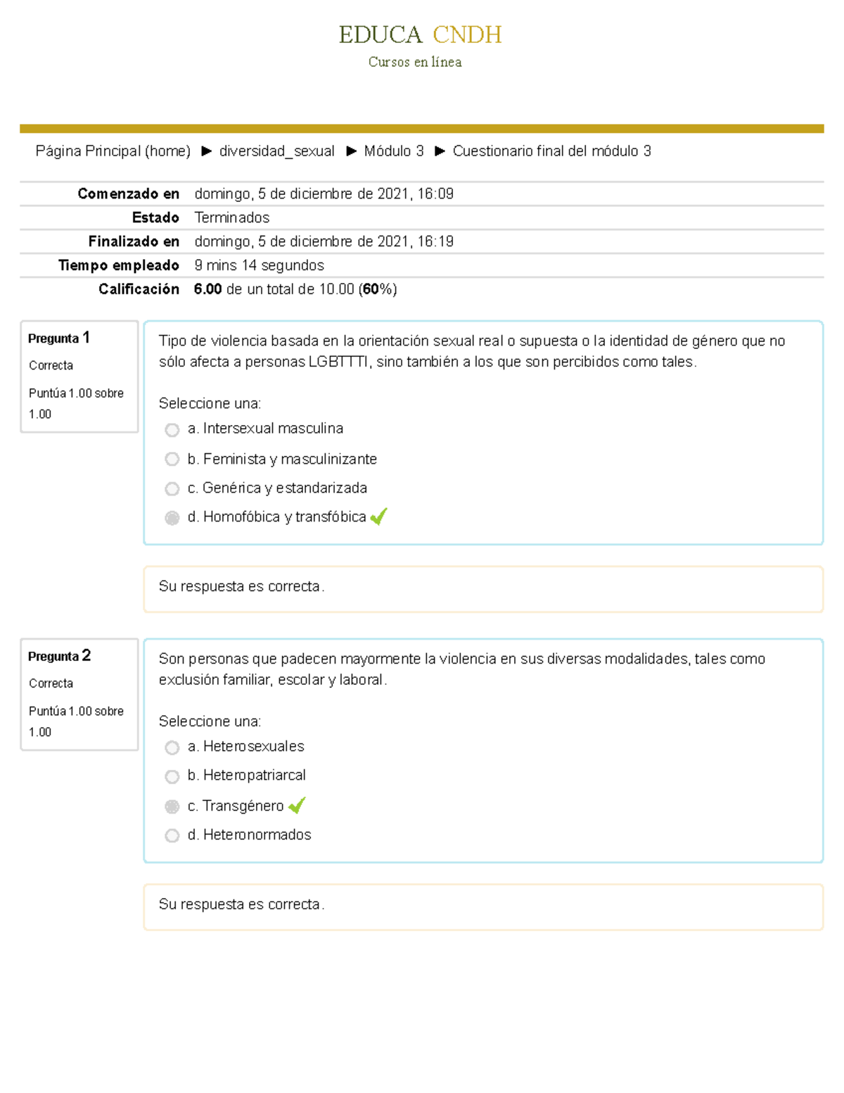 Cuestionario Final Del Módulo 3 Diversidad Sexual - EDUCA CNDH Cursos ...