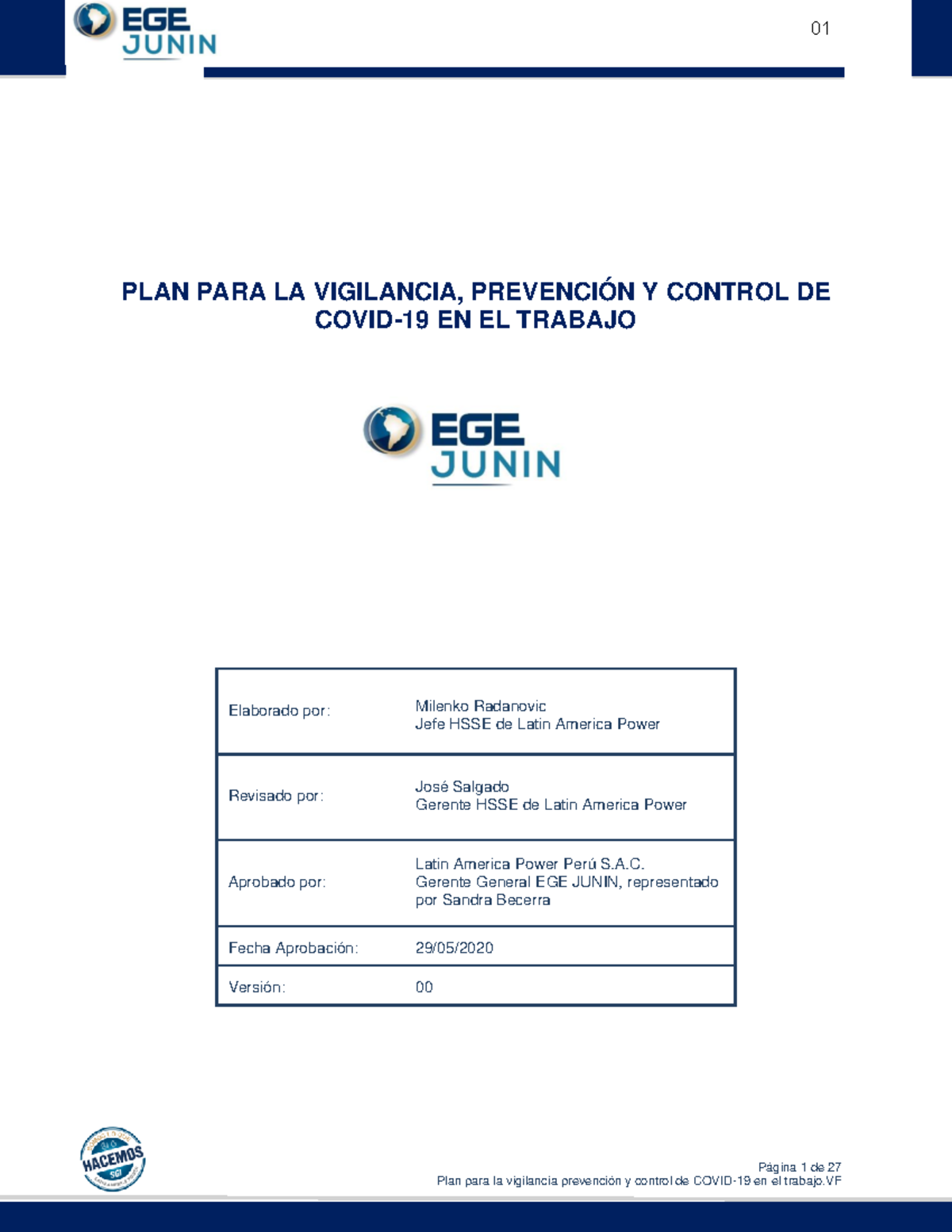 Plan para la vigilancia prevención y control de Covid-19 en el trabajo ...