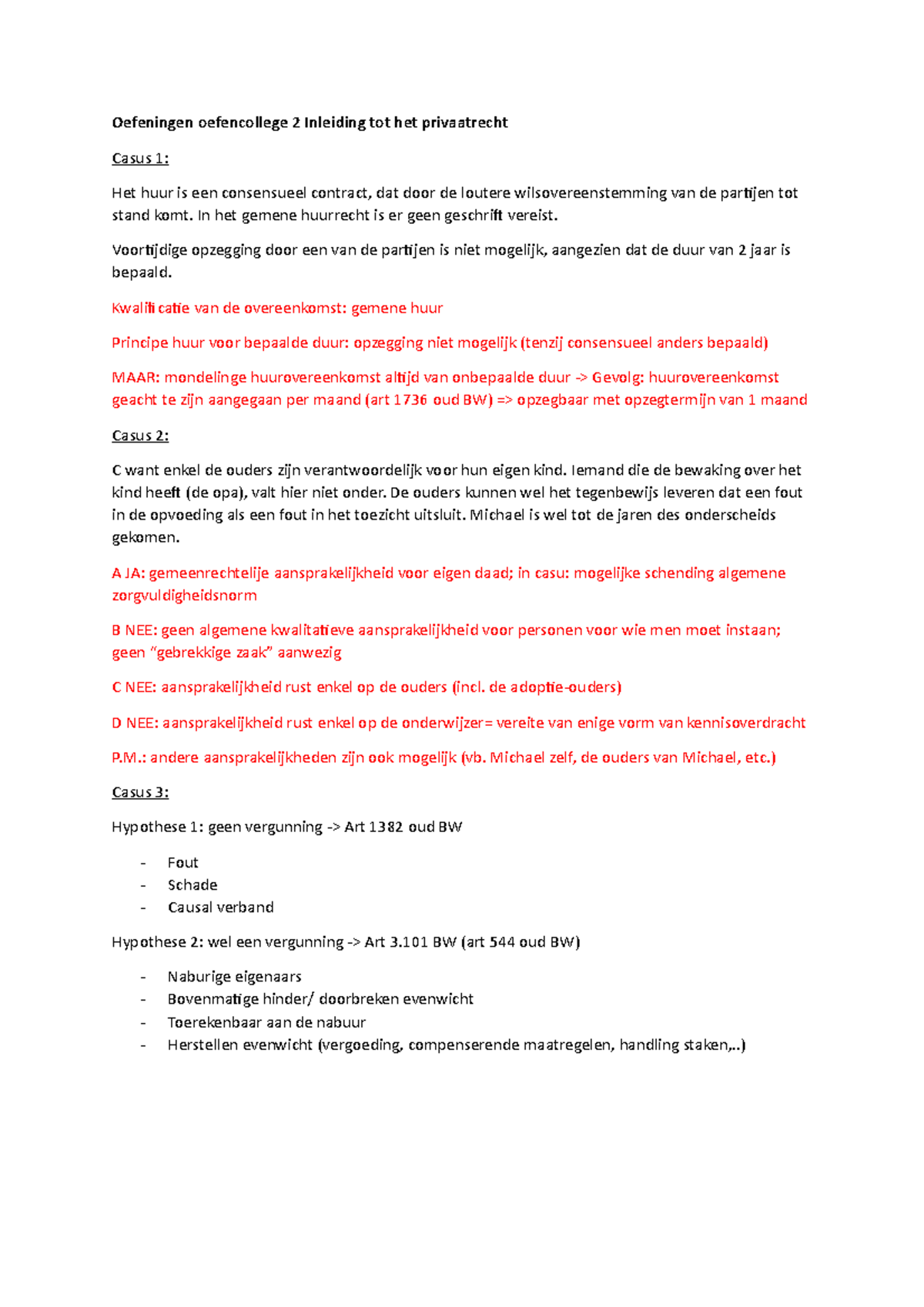 Oefeningen Oefencollege 2 Inleiding Tot Het Privaatrecht - Oefeningen ...