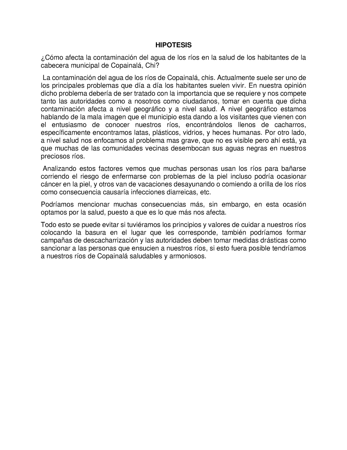 Hipotesis analizis completo HIPOTESIS Cómo afecta la contaminación