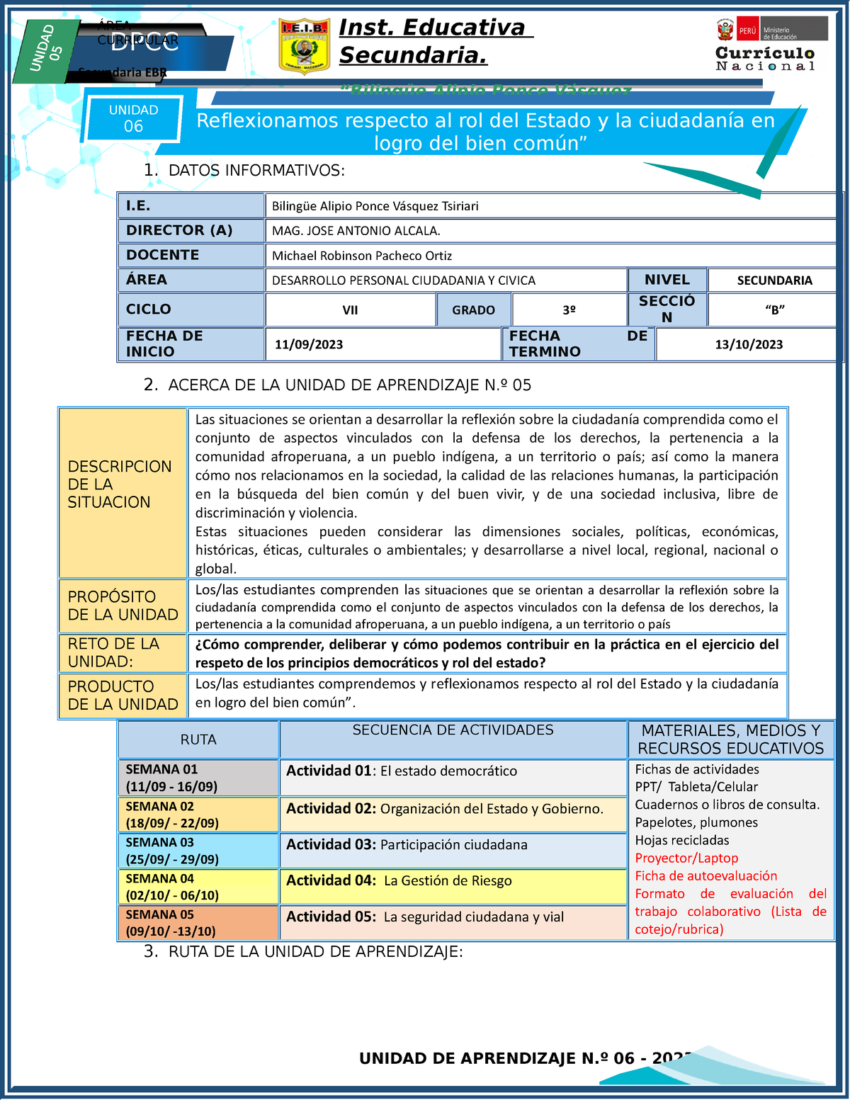 Unidad 6-DPCC-3° - ES UNA SECION - DPCC Secundaria EBR CURRICULAR 1 ...