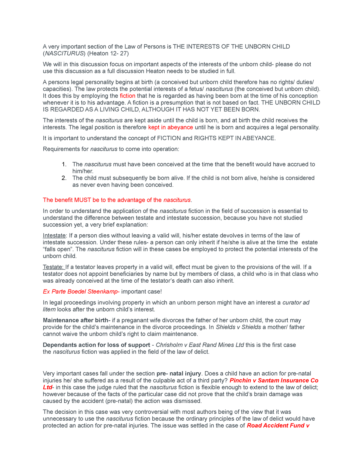 Study Unit 4 - Nasciturus - A Very Important Section Of The Law Of ...