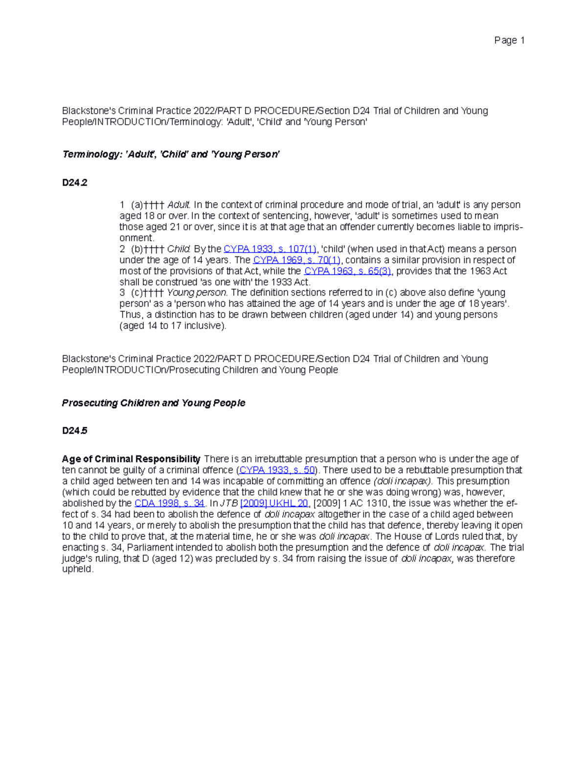 Youth courts and the appearance of youths in other courts Blackstone