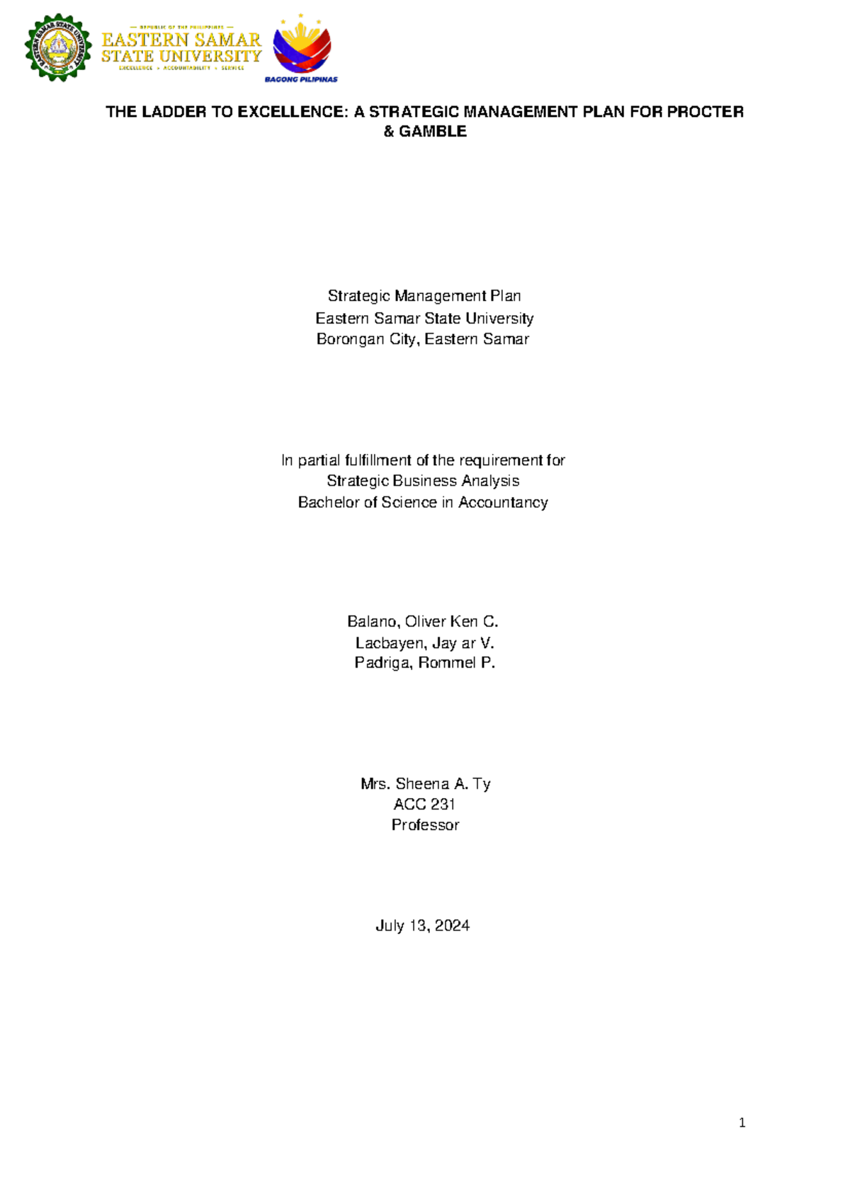 Strategic Management Plan(SBA) - THE LADDER TO EXCELLENCE: A STRATEGIC ...