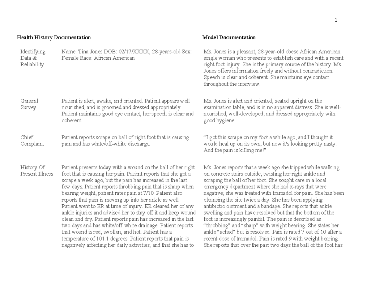 Shadow Health - Health History Documentation - Tina Jones - Health