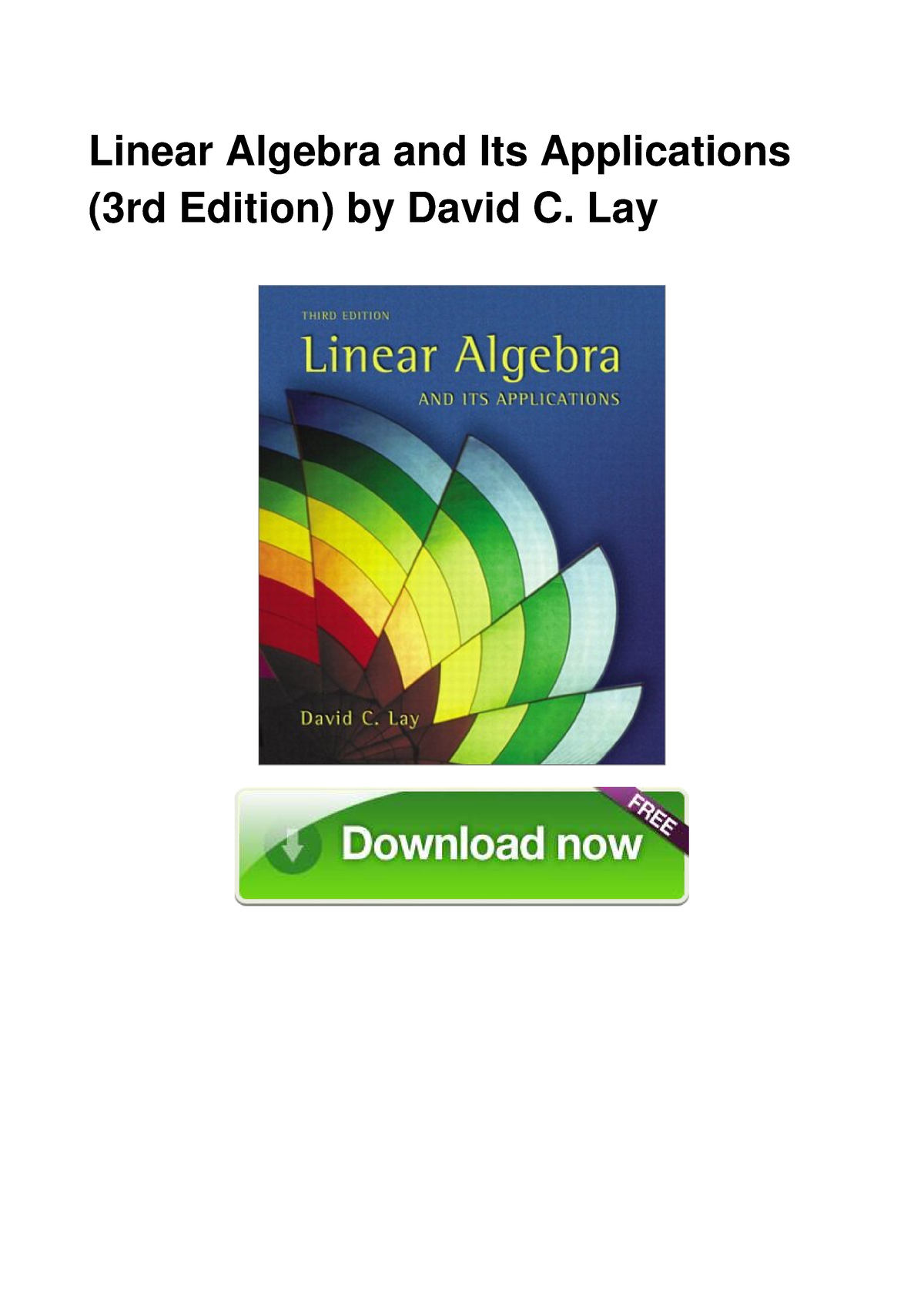 Linear Algebra And Its Applications 3rd - Information Technology - VU ...