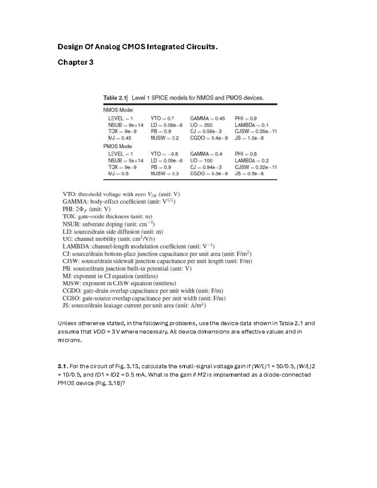 Razavi Practice - Analog Questions for common source amplifier topic ...
