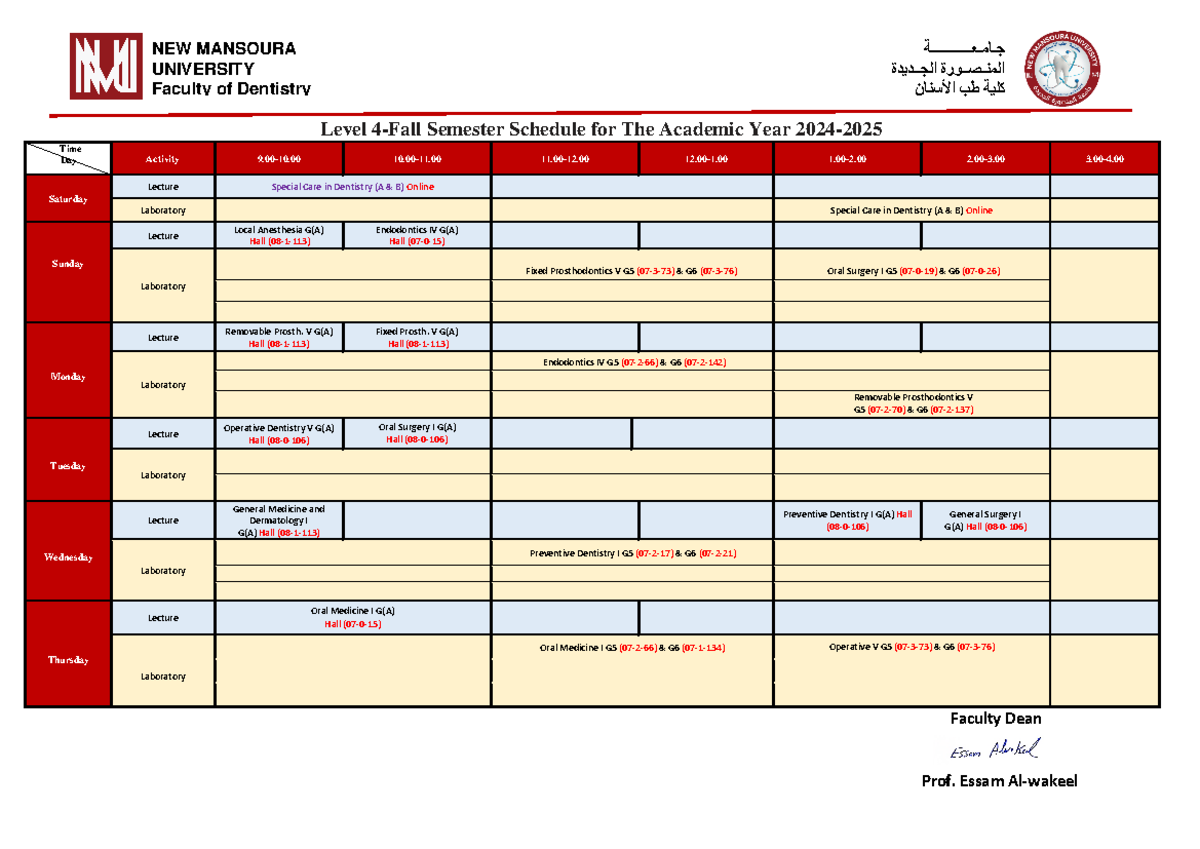 Level 4-Fall Semester Schedule G5&6 - Level 4 - Fall Semester Schedule ...