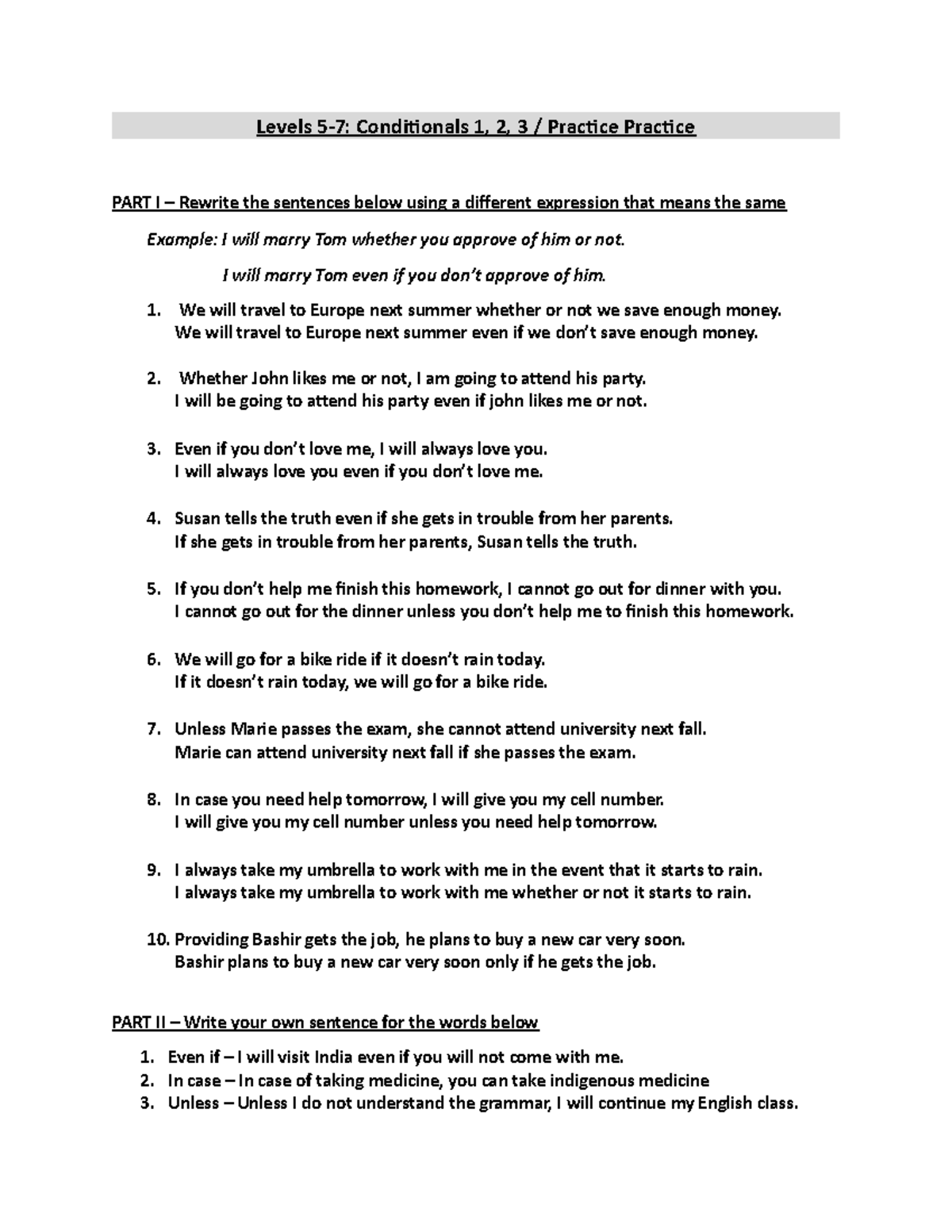 Conditionals Practice Test - Levels 5-7: Conditionals 1, 2, 3 ...