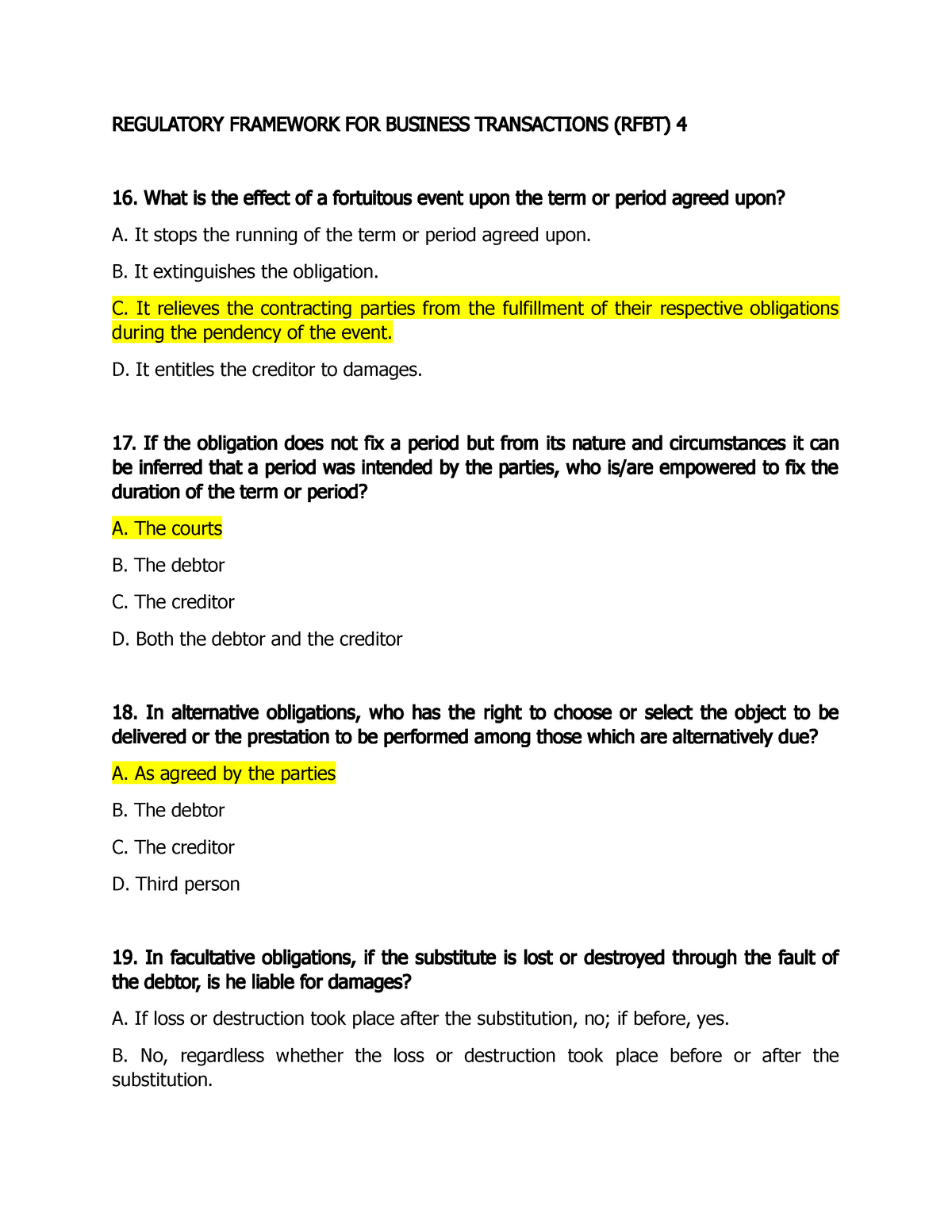 RFBT 4 - It Compose Of Multiple Choice Questions - REGULATORY FRAMEWORK ...