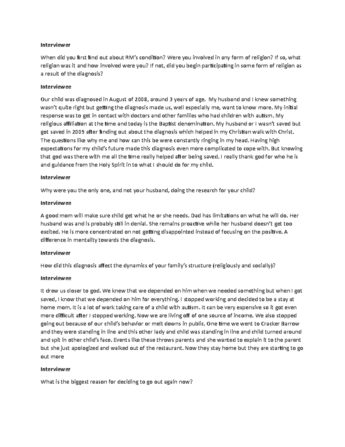 Interview Transcript - Assign. - Interviewer When did you first find ...
