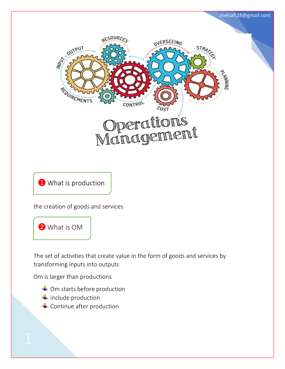 OM-01 - Summaries For MBA - The Creation Of Goods And Services The Set ...