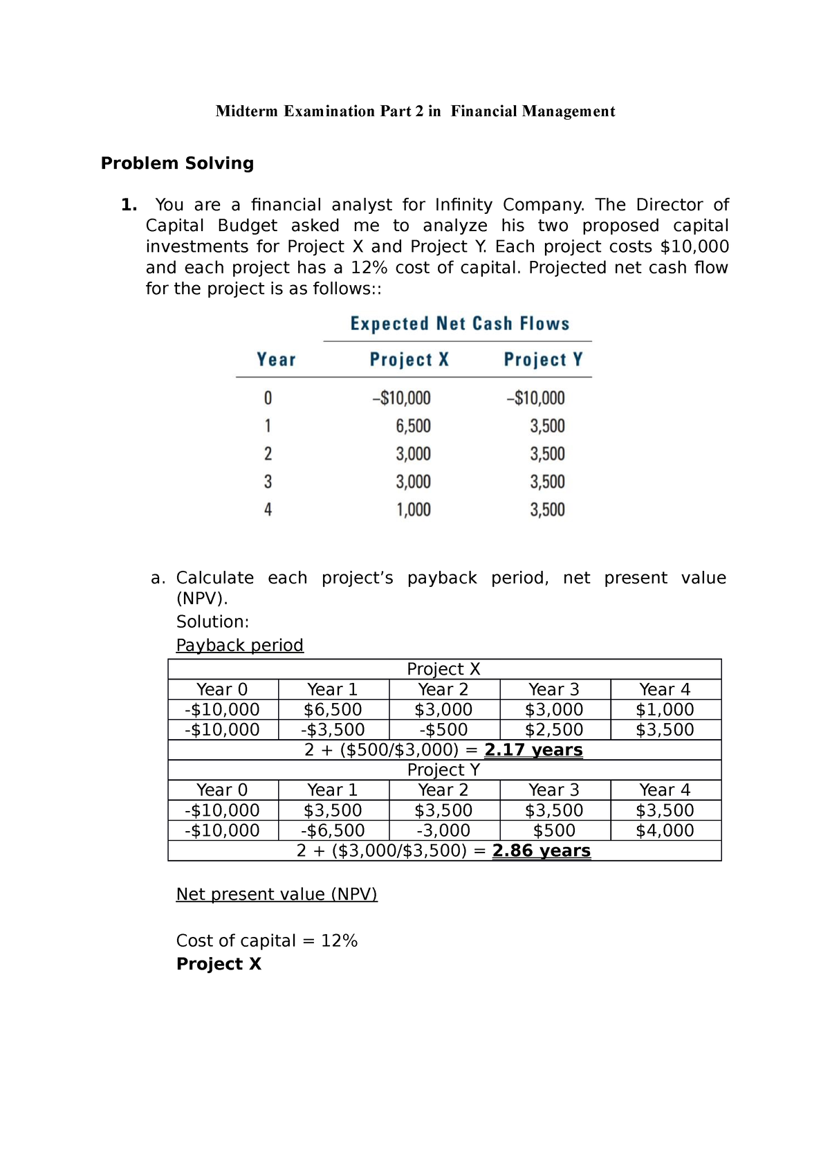 Midterm Examination Part 2 Financial Management - Midterm Examination ...