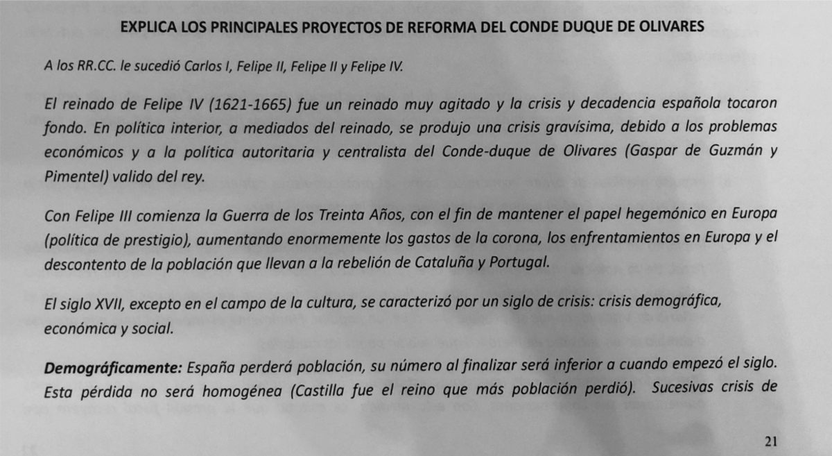 Proyectos de reforma del Conde Duque de Olivares - Historia de españa