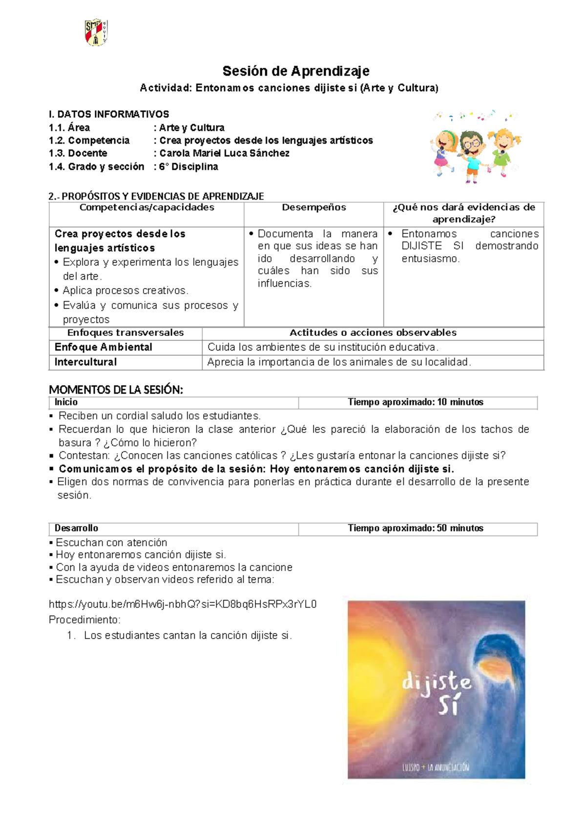 Aprendemos LA Canción Dijiste SI - Sesión de Aprendizaje Actividad ...