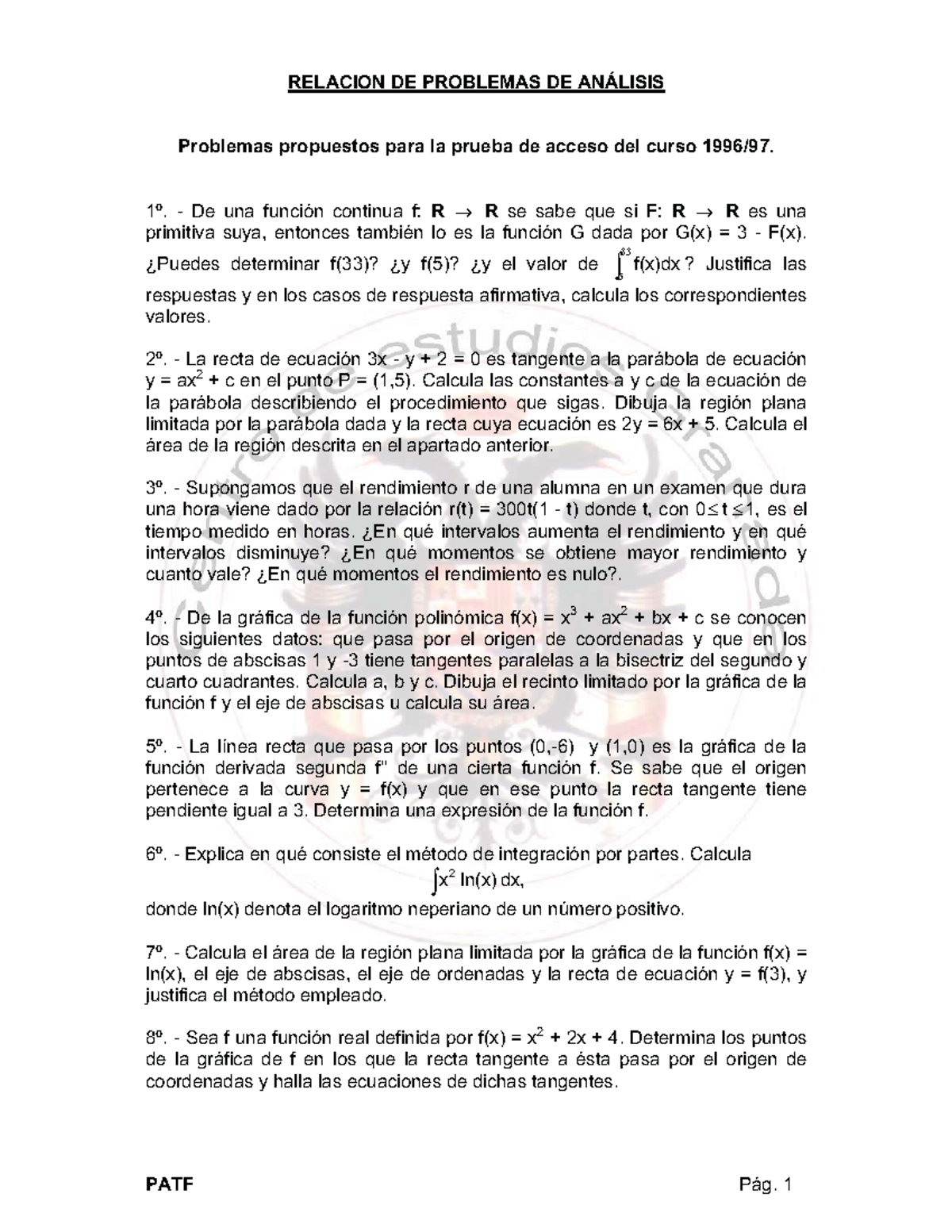 Tareas De Seminarios De Matematicas Relacion De Problemas De Analisis Relacion De Problemas De Studocu
