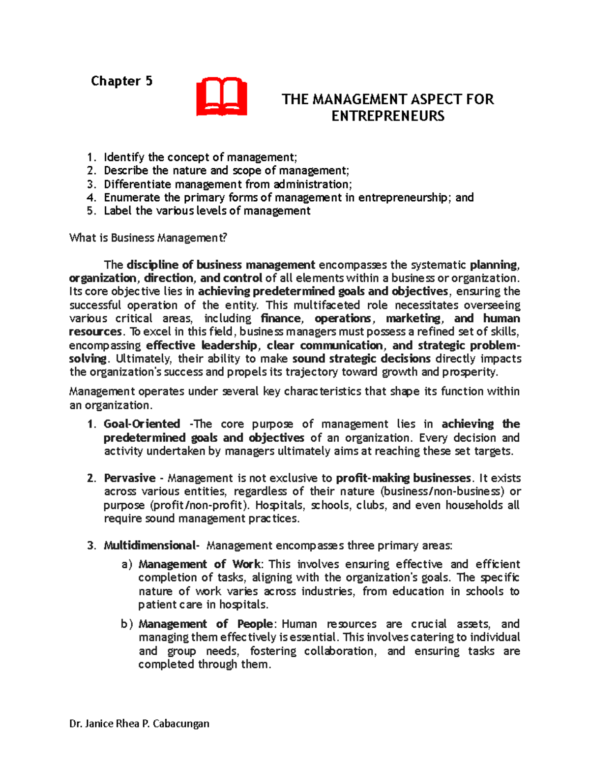 Management-aspects-for-entrepreneurs - Identify the concept of ...