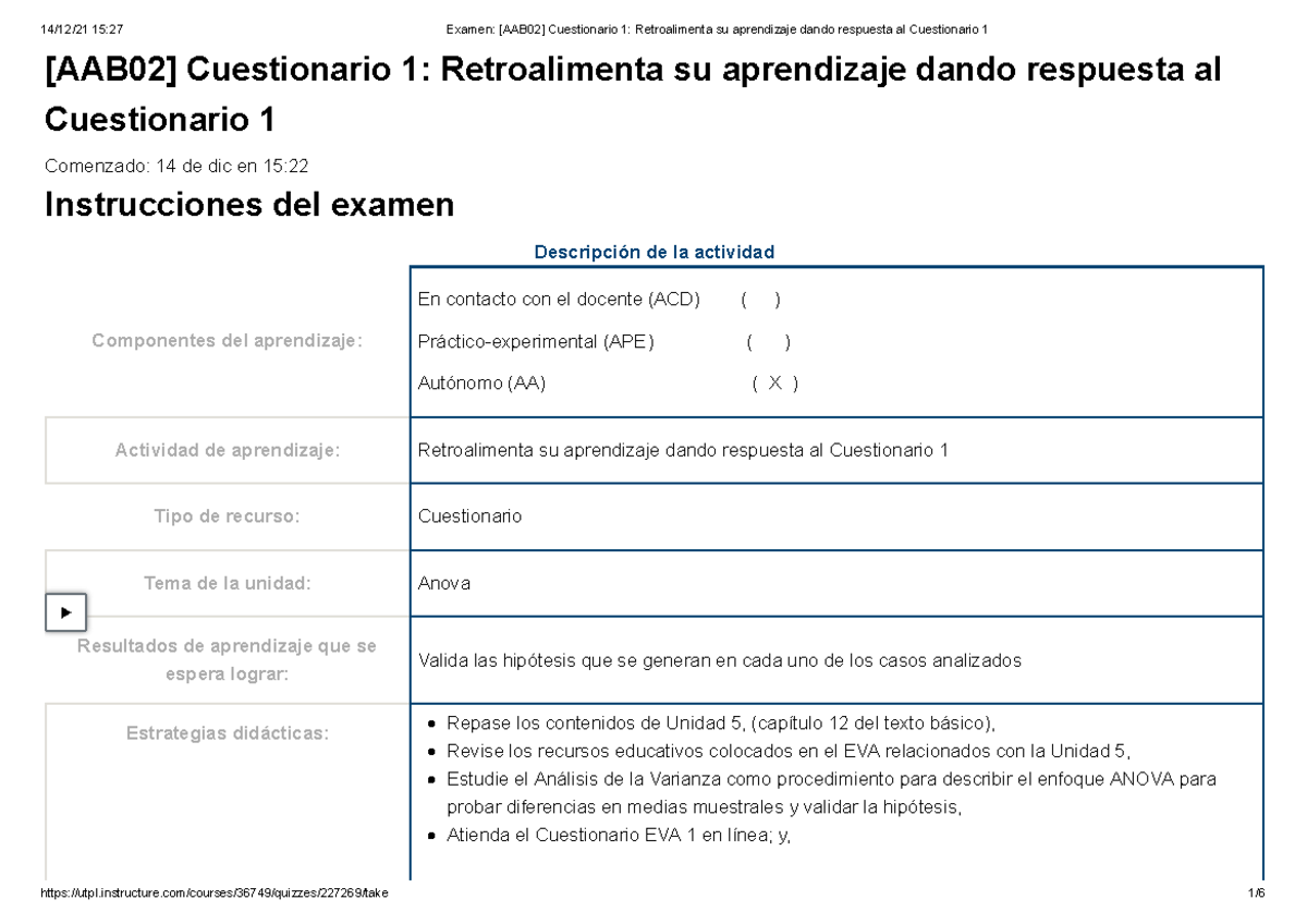 Examen [AAB02] Cuestionario 1 Retroalimenta Su Aprendizaje Dando ...