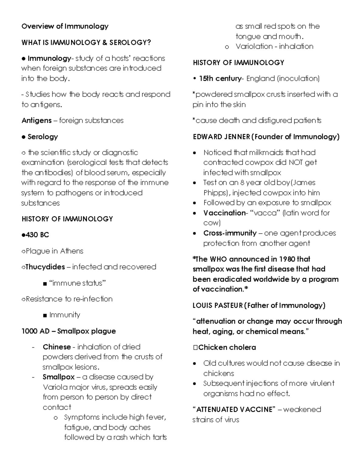 Immune 1 Lecture Finals Notes - Overview of Immunology WHAT IS ...