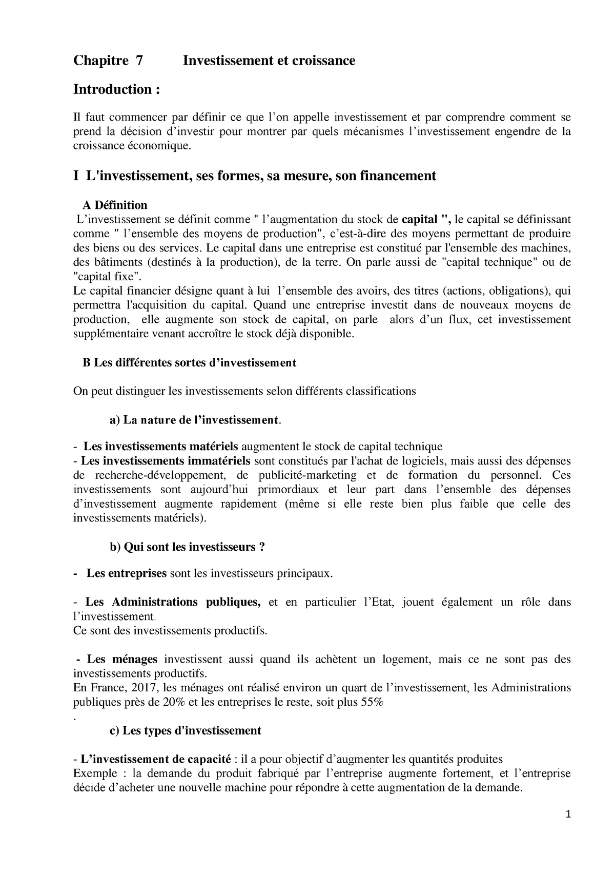 dissertation sur l'investissement 3eme