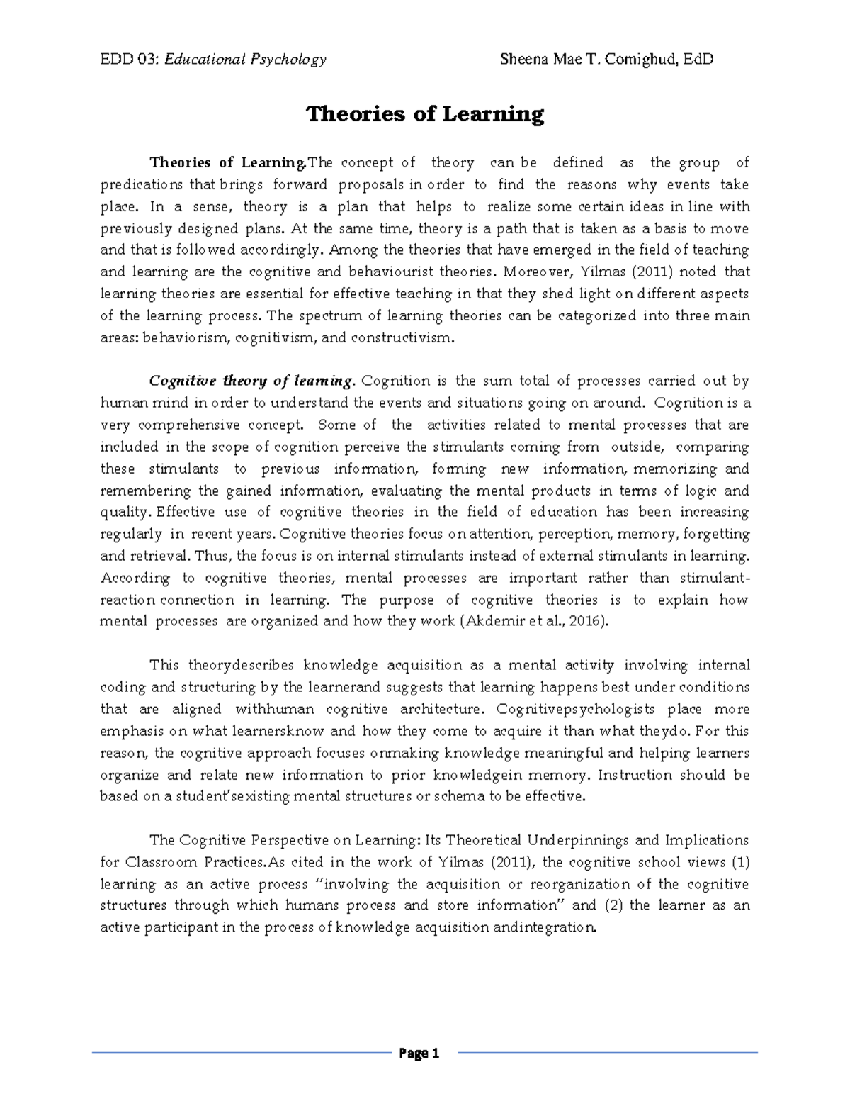 Theories of Learning 2020 Warning TT undefined function 32 EDD 03