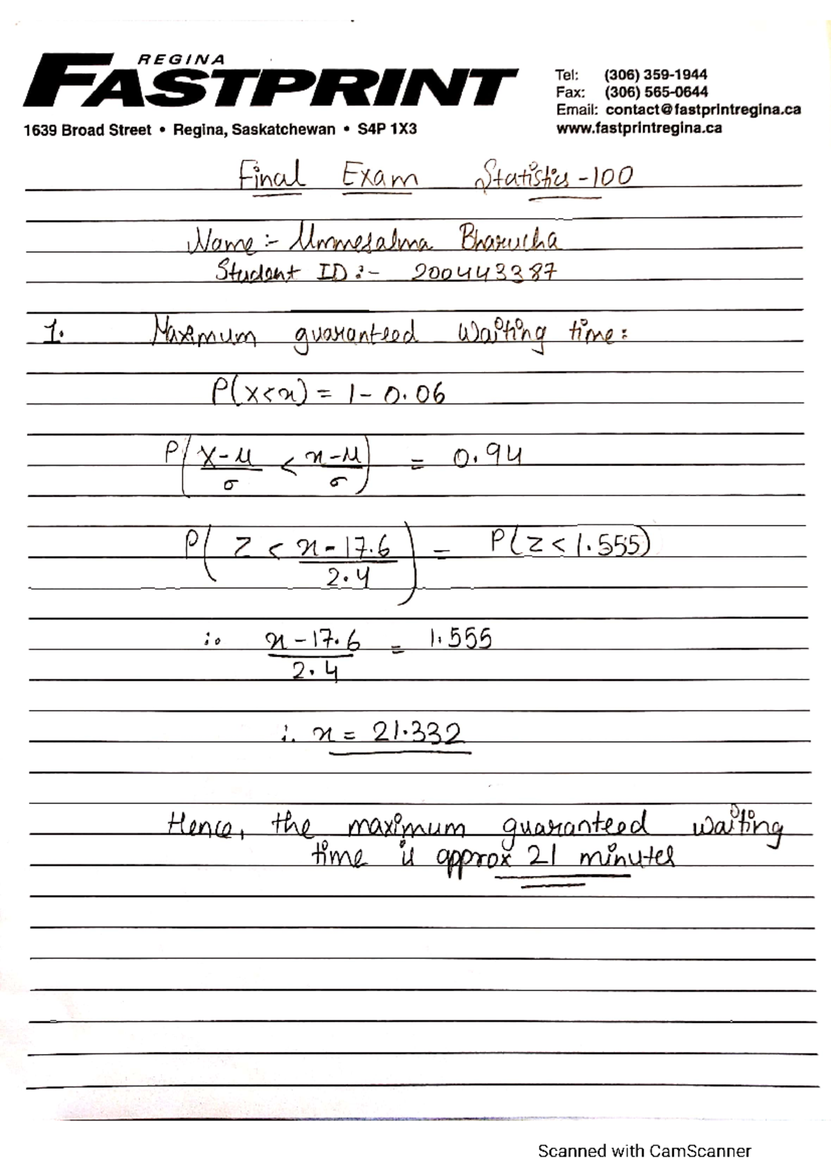 Final Exam - STAT 100 - Studocu