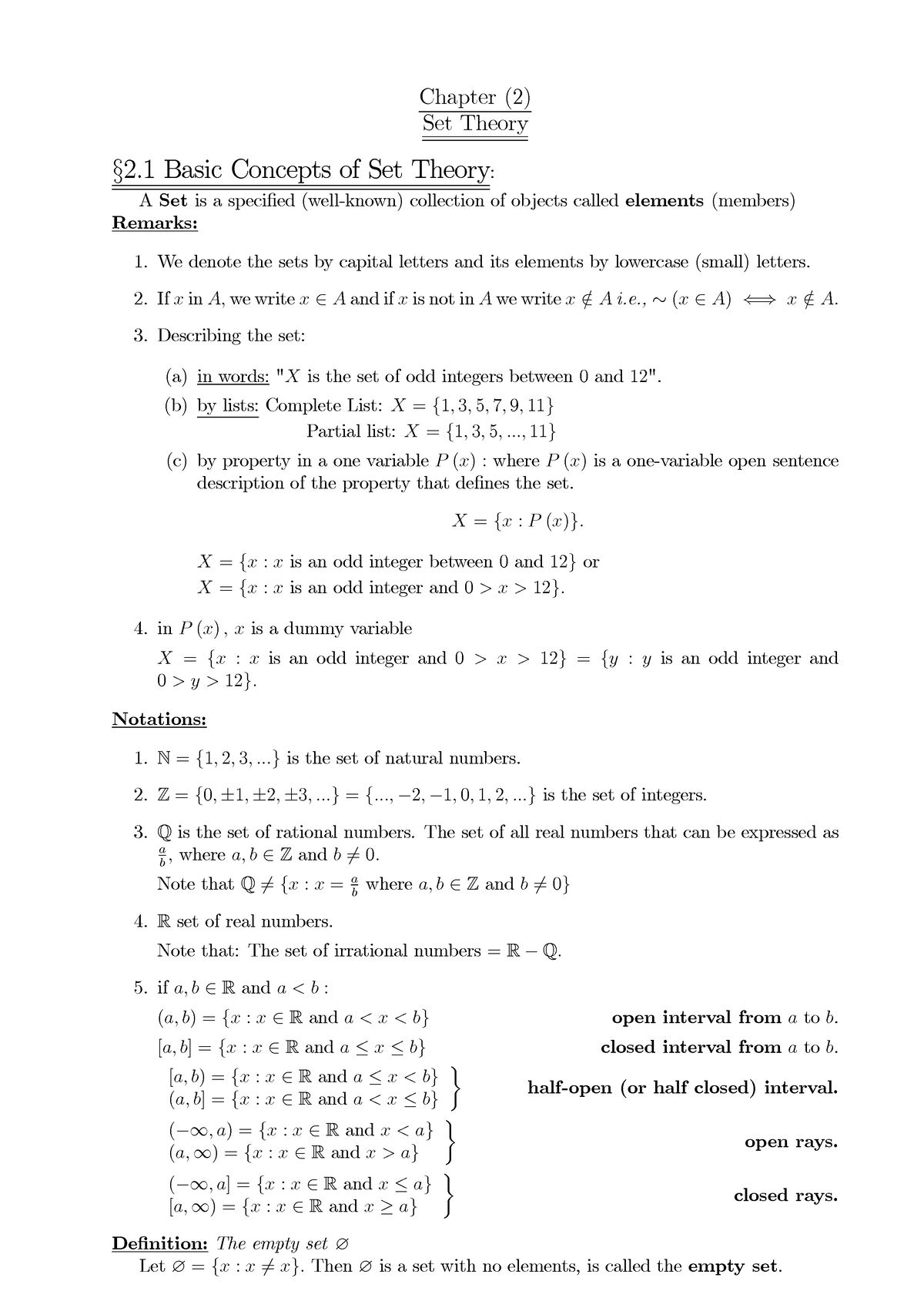 Chapter 2 - Notes - Chapter (2) Set Theory §2 Basic Concepts Of Set ...