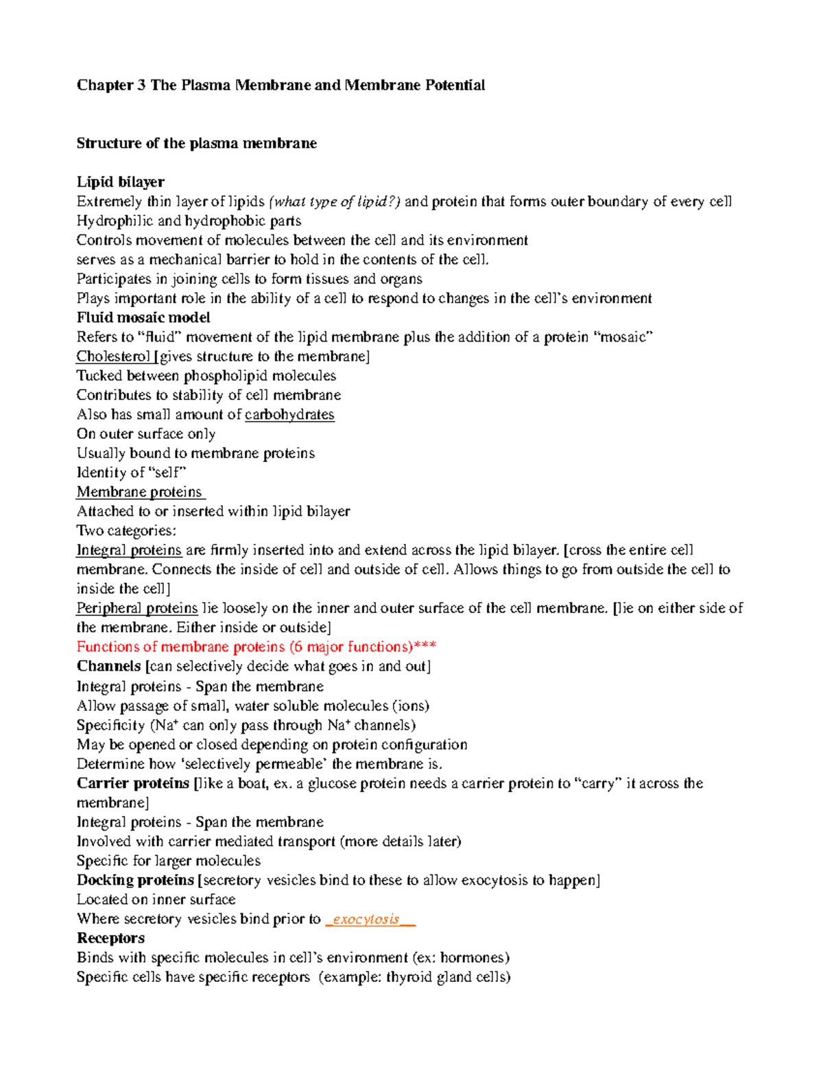 Ch. 3 Membranes and Cell Transport - Chapter 3 The Plasma Membrane and ...