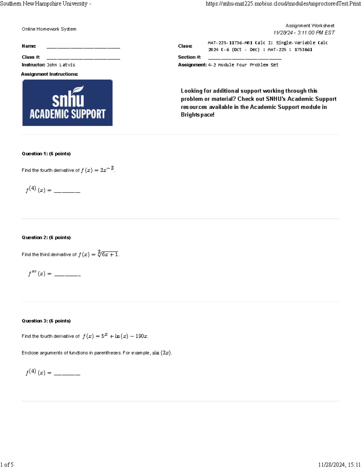 Problem Set Module 4 - Online Homework System Assignment Worksheet 11 ...