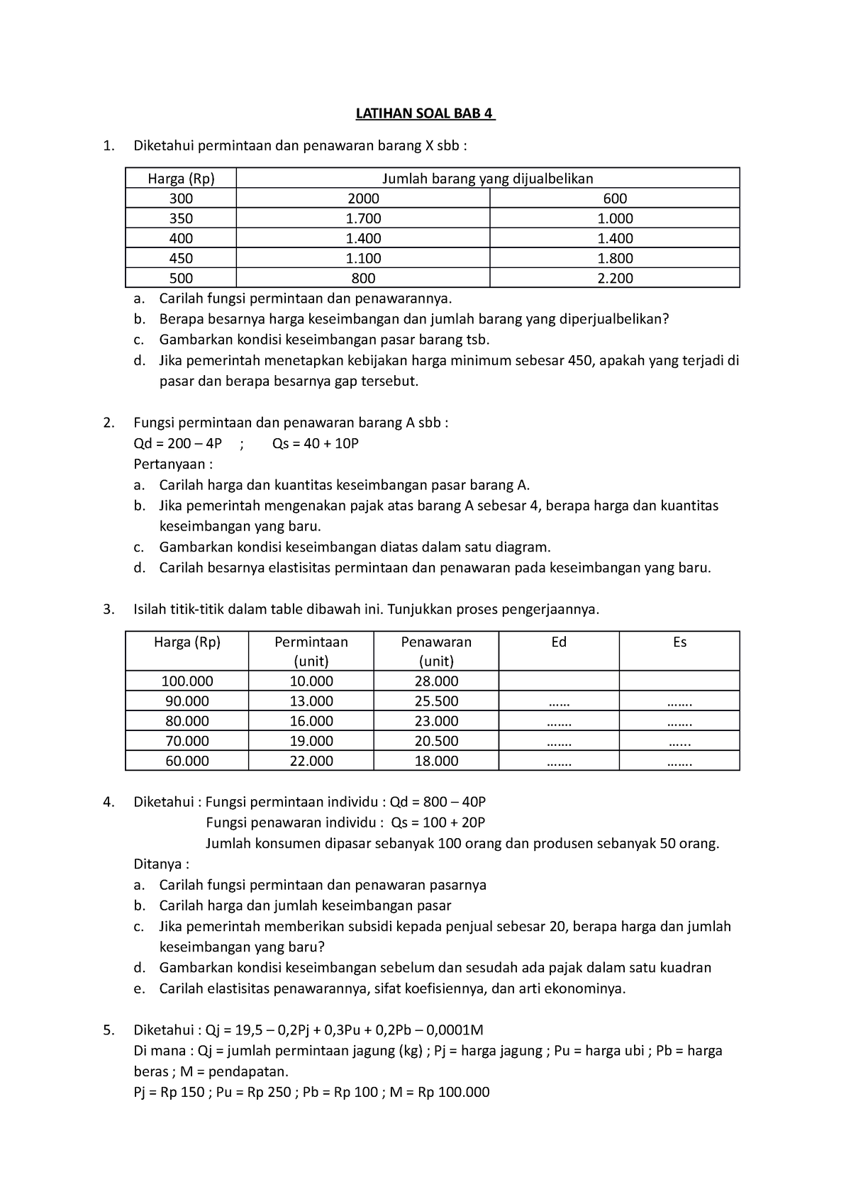 LAT. SOAL BAB 4B PIE Mikro - LATIHAN SOAL BAB 4 Diketahui Permintaan ...