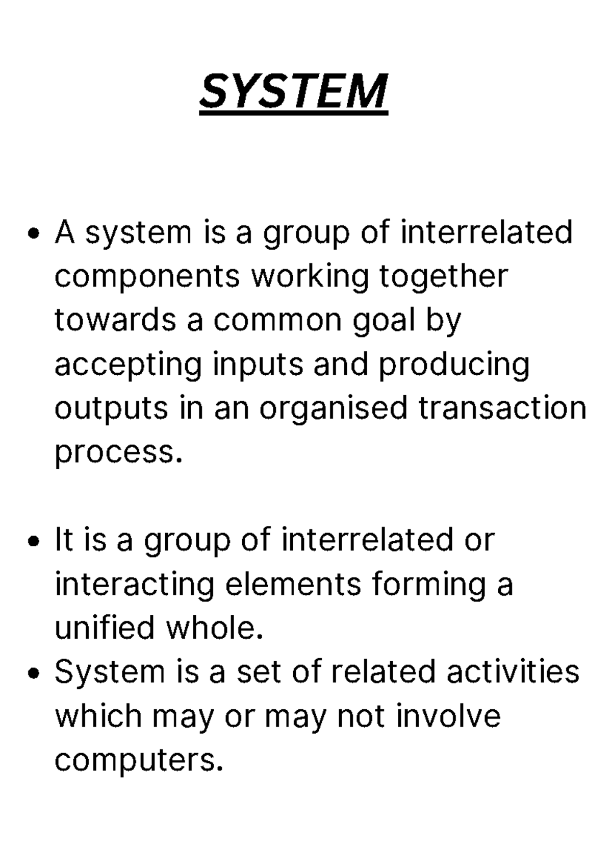 System-introduction - Bachelor in Business Administration - A system is ...